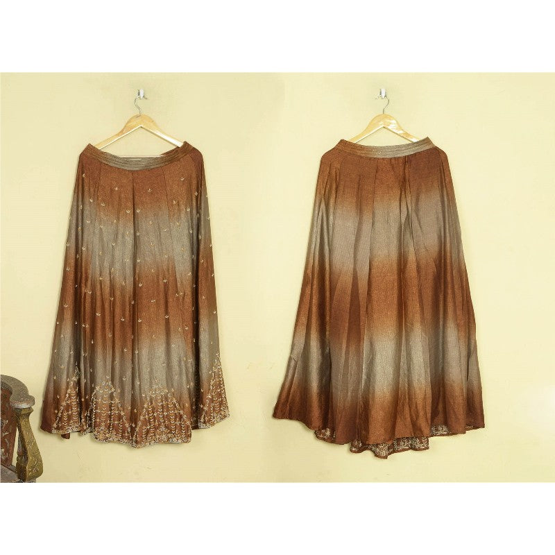 Sanskriti Vintage Brown Crinkle Art Silk Stitched Lehenga Hand Embroidery Ethnic