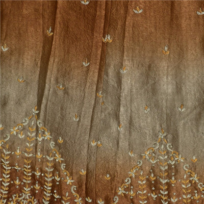 Sanskriti Vintage Brown Crinkle Art Silk Stitched Lehenga Hand Embroidery Ethnic