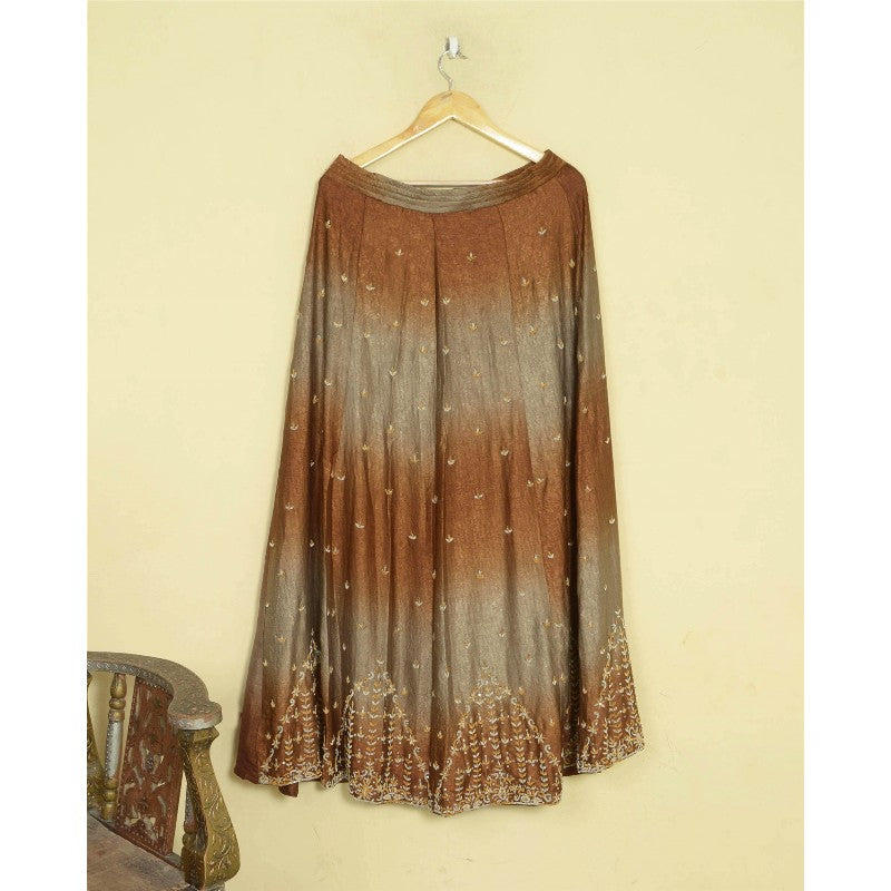Sanskriti Vintage Brown Crinkle Art Silk Stitched Lehenga Hand Embroidery Ethnic