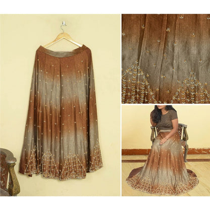 Sanskriti Vintage Brown Crinkle Art Silk Stitched Lehenga Hand Embroidery Ethnic