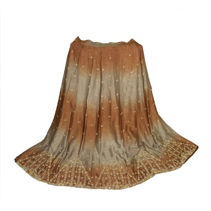 Sanskriti Vintage Brown Crinkle Art Silk Stitched Lehenga Hand Embroidery Ethnic