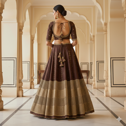 Sanskriti Vintage Brown Art Silk Lehenga Hand Embroidery Dabka Woven Unstitched
