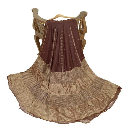 Sanskriti Vintage Brown Art Silk Lehenga Hand Embroidery Dabka Woven Unstitched