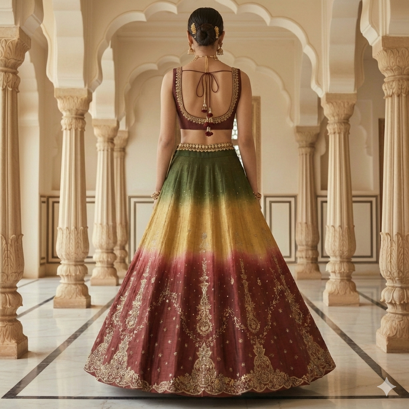 Sanskriti Vintage Multicolor Satin Silk Unstitch Lehenga Hand Embroidery Zardozi