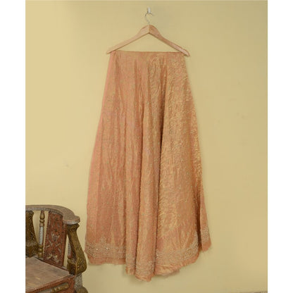 Sanskriti Vintage Peach 100%Pure Silk Unstitched Lehenga Hand Embroidery Zardozi