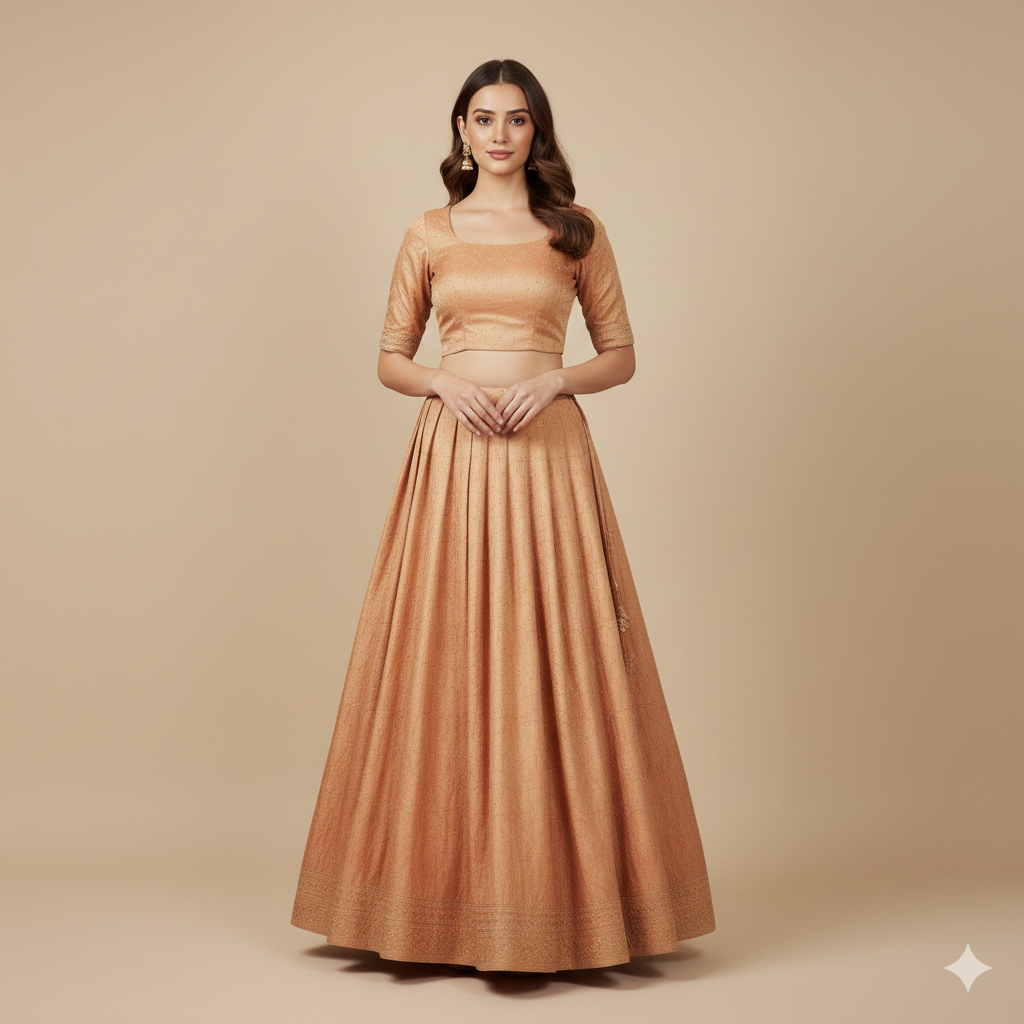 Sanskriti Vintage Peach 100%Pure Silk Unstitched Lehenga Hand Embroidery Zardozi