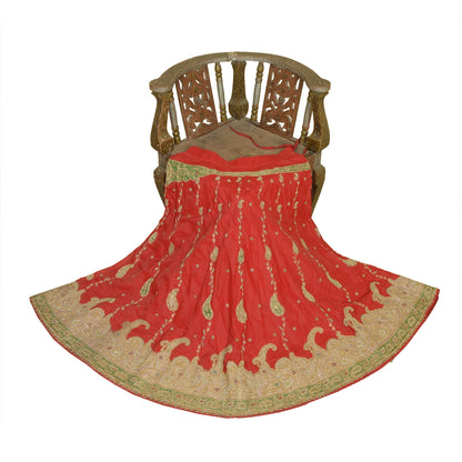 Sanskriti Vintage Red Art Silk Stitched Lehenga Hand Embroidery Zardozi Wedding
