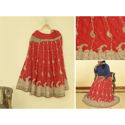 Sanskriti Vintage Red Art Silk Stitched Lehenga Hand Embroidery Zardozi Wedding