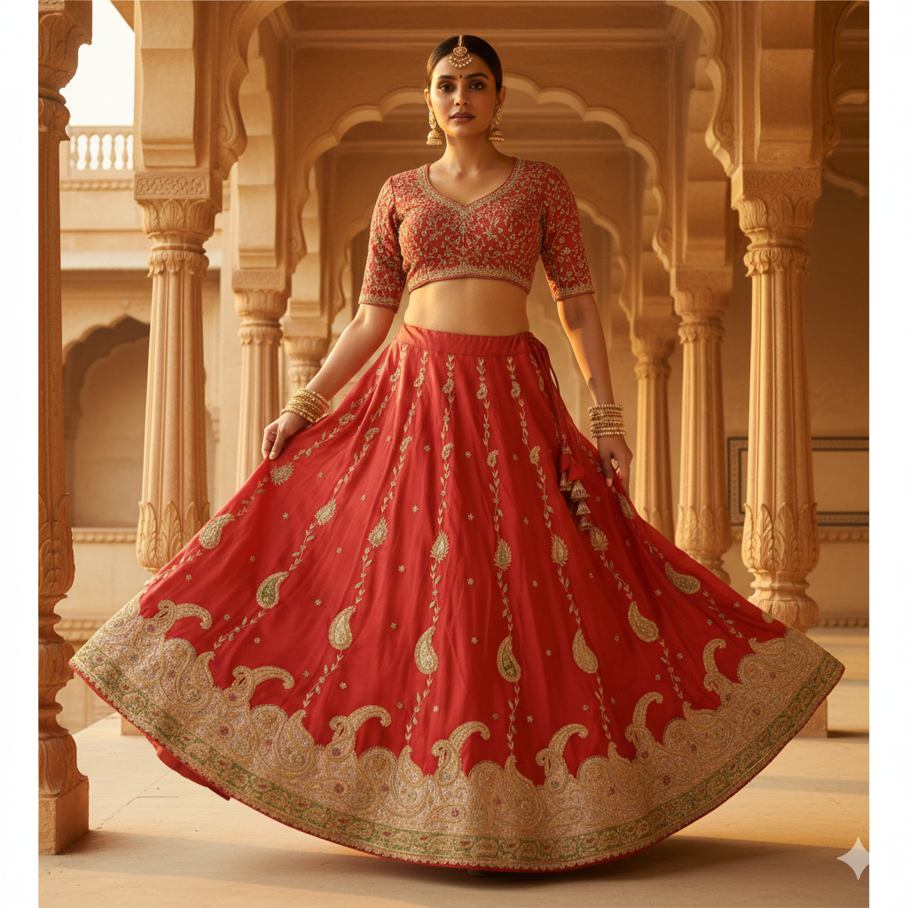 Sanskriti Vintage Red Art Silk Stitched Lehenga Hand Embroidery Zardozi Wedding