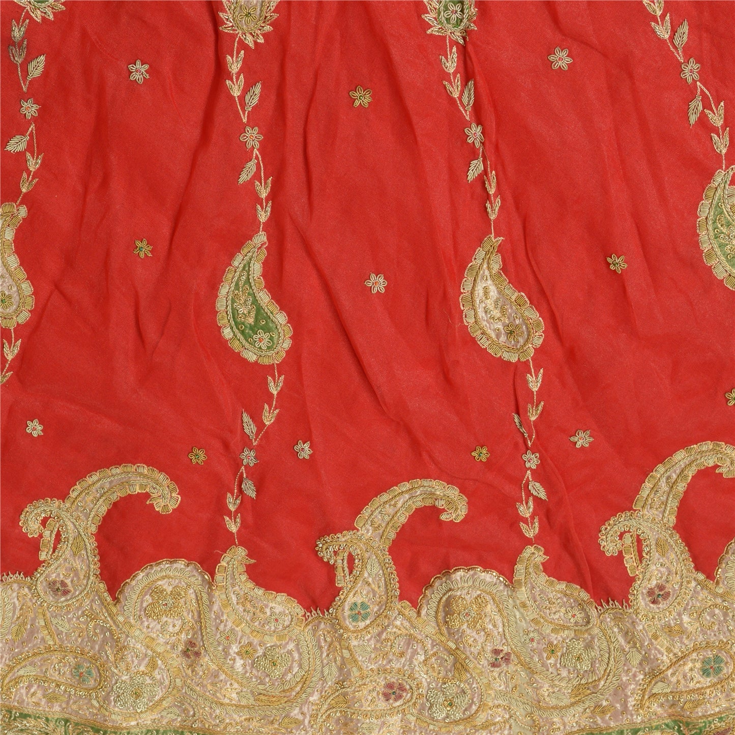 Sanskriti Vintage Red Art Silk Stitched Lehenga Hand Embroidery Zardozi Wedding