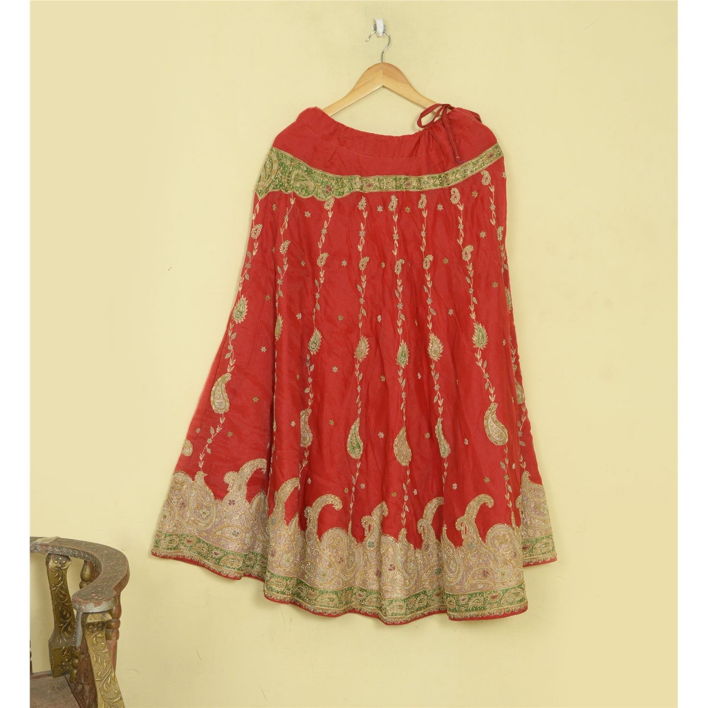 Sanskriti Vintage Red Art Silk Stitched Lehenga Hand Embroidery Zardozi Wedding