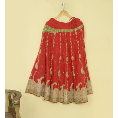 Sanskriti Vintage Red Art Silk Stitched Lehenga Hand Embroidery Zardozi Wedding