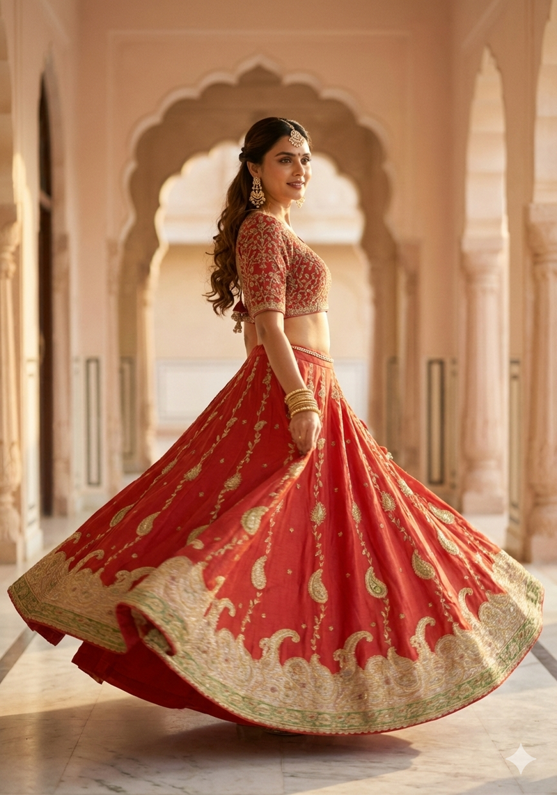 Sanskriti Vintage Red Art Silk Stitched Lehenga Hand Embroidery Zardozi Wedding