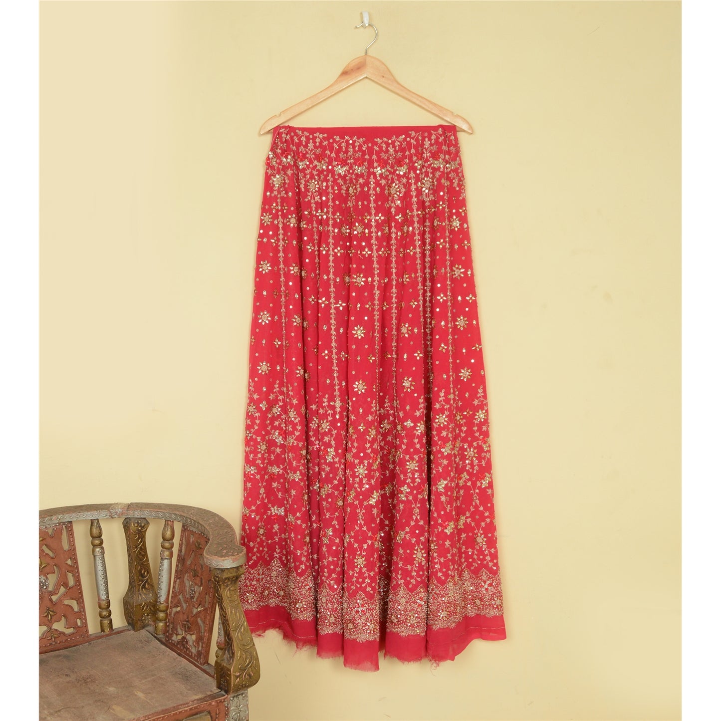 Sanskriti Vintage Pink Georgette Unstitch Lehenga Hand Embroidery Zardozi Stones