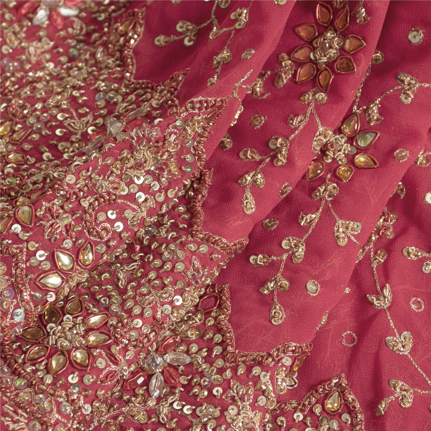 Sanskriti Vintage Pink Georgette Unstitch Lehenga Hand Embroidery Zardozi Stones
