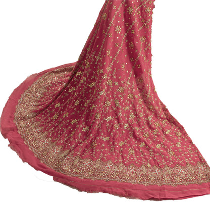 Sanskriti Vintage Pink Georgette Unstitch Lehenga Hand Embroidery Zardozi Stones
