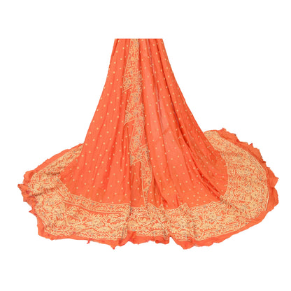 Sanskriti Vintage Orange Art Silk Unstitched Lehenga Hand Embroidered Zardozi