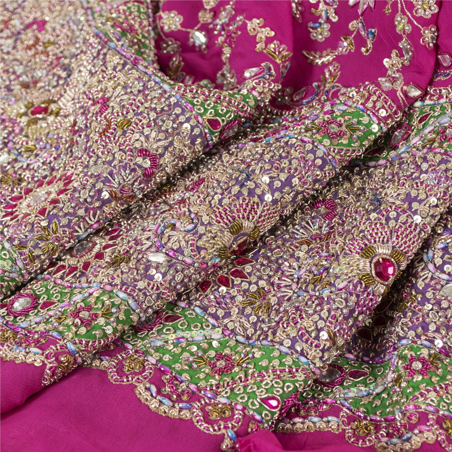 Sanskriti Vintage Pink Pure Georgette Unstitched Lehenga Hand Embroidery Zardozi