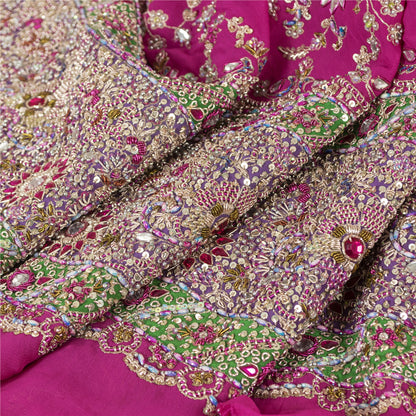 Sanskriti Vintage Pink Pure Georgette Unstitched Lehenga Hand Embroidery Zardozi
