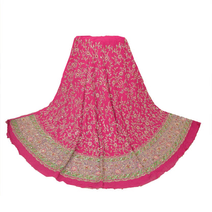Sanskriti Vintage Pink Pure Georgette Unstitched Lehenga Hand Embroidery Zardozi