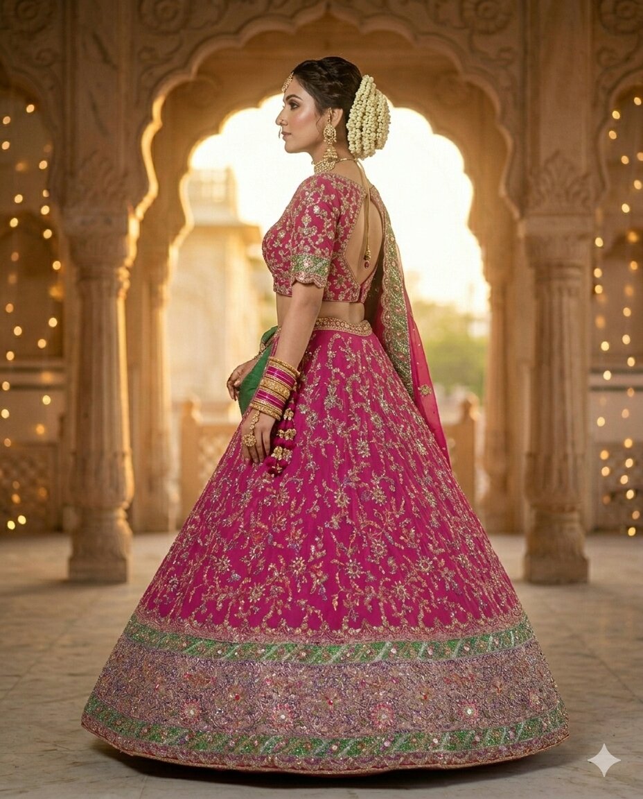 Sanskriti Vintage Pink Pure Georgette Unstitched Lehenga Hand Embroidery Zardozi