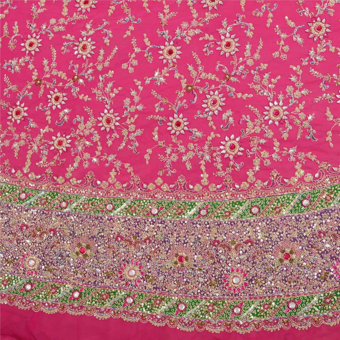 Sanskriti Vintage Pink Pure Georgette Unstitched Lehenga Hand Embroidery Zardozi