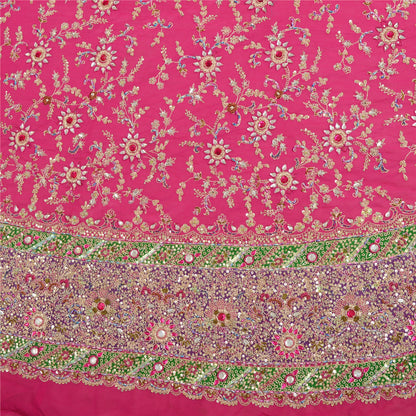 Sanskriti Vintage Pink Pure Georgette Unstitched Lehenga Hand Embroidery Zardozi