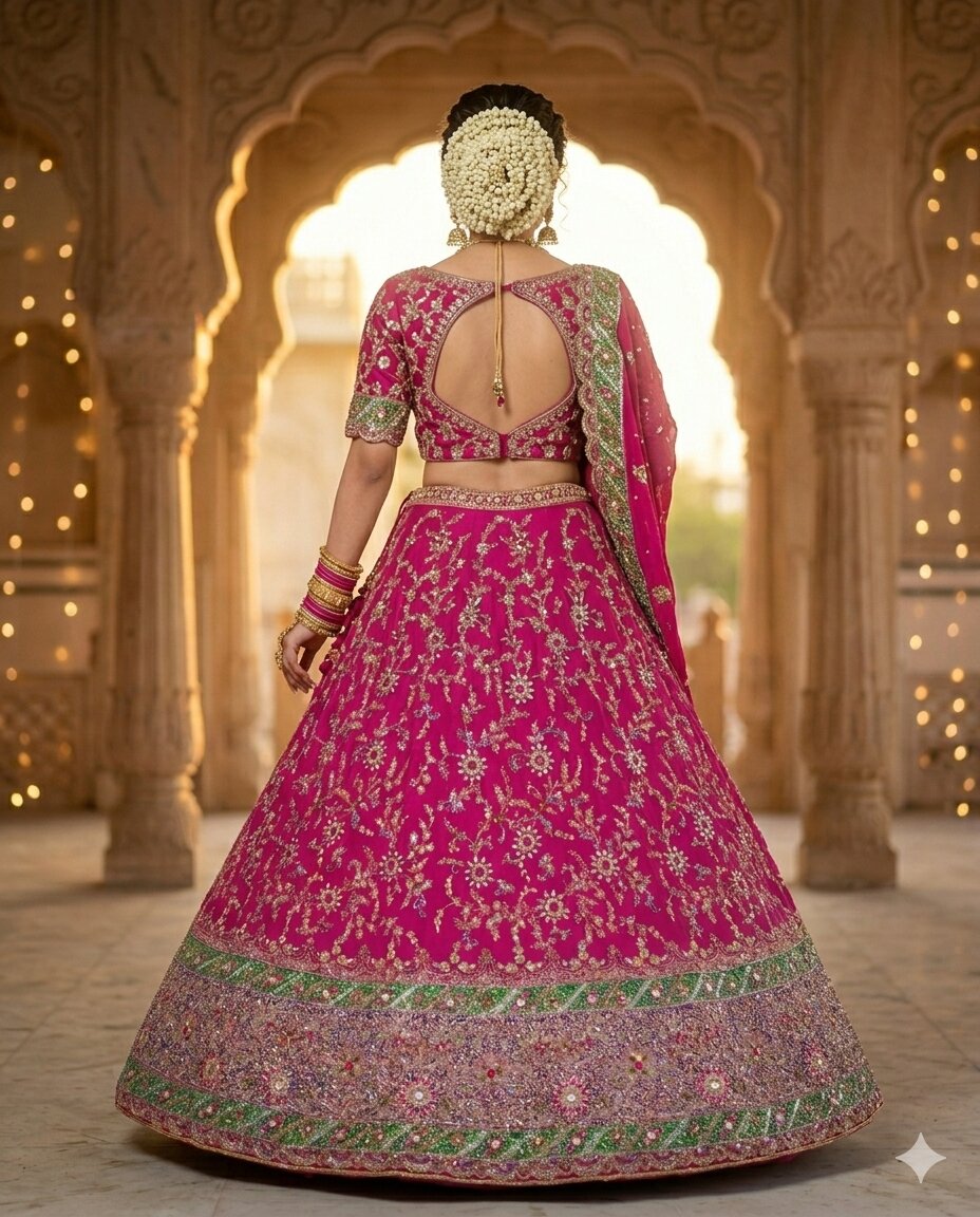 Sanskriti Vintage Pink Pure Georgette Unstitched Lehenga Hand Embroidery Zardozi