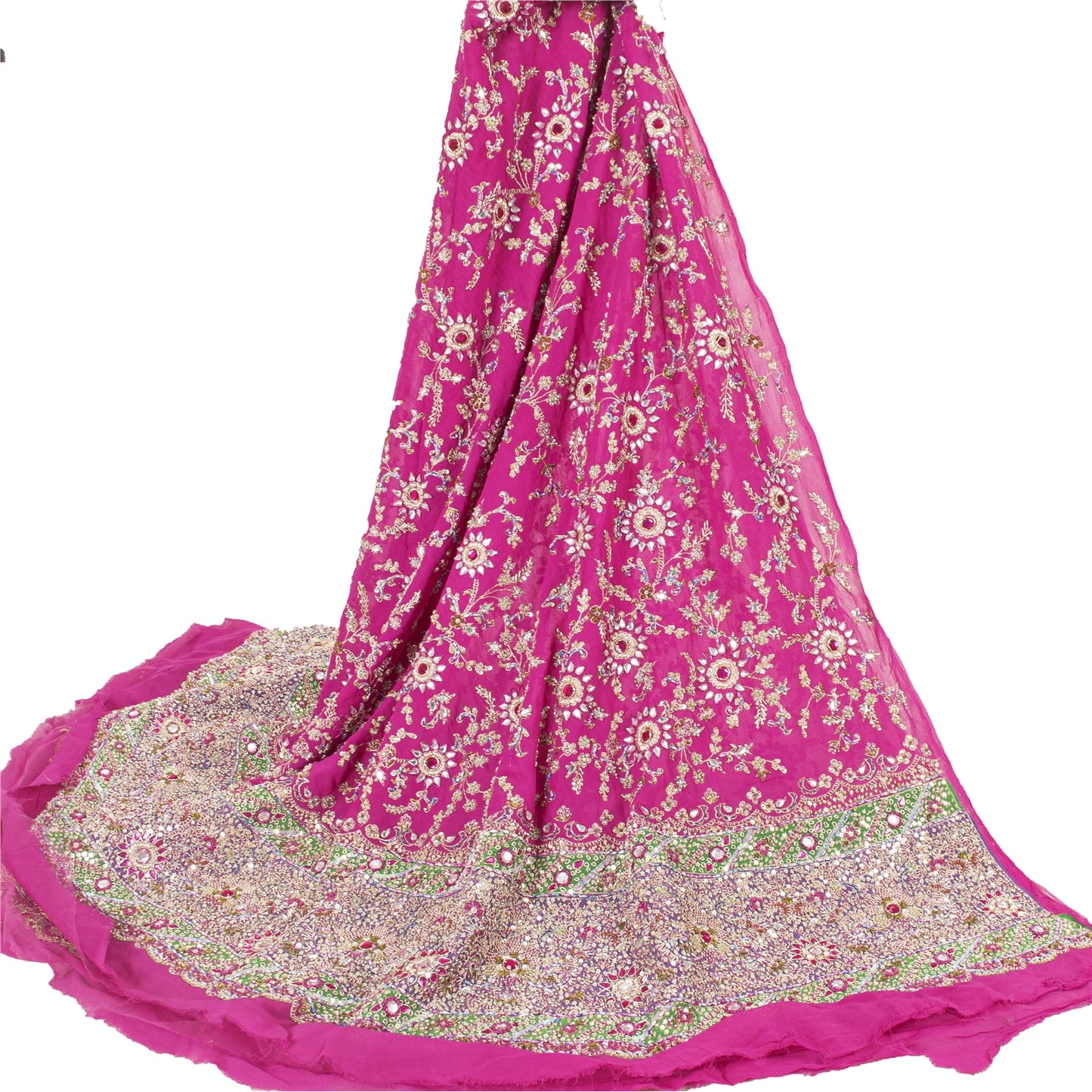 Sanskriti Vintage Pink Pure Georgette Unstitched Lehenga Hand Embroidery Zardozi