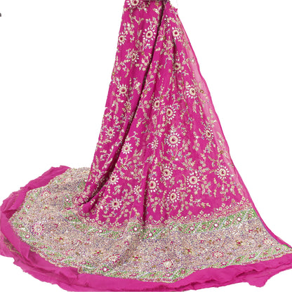 Sanskriti Vintage Pink Pure Georgette Unstitched Lehenga Hand Embroidery Zardozi