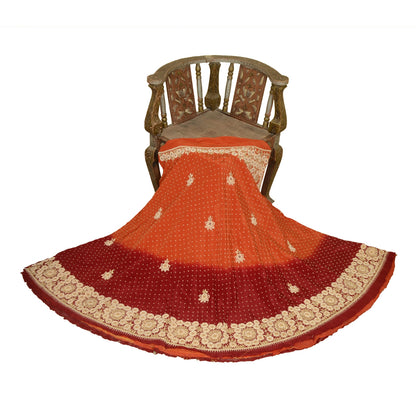 Sanskriti Vintage Orange Art Silk Unstitched Lehenga Hand Embroidered Zardozi