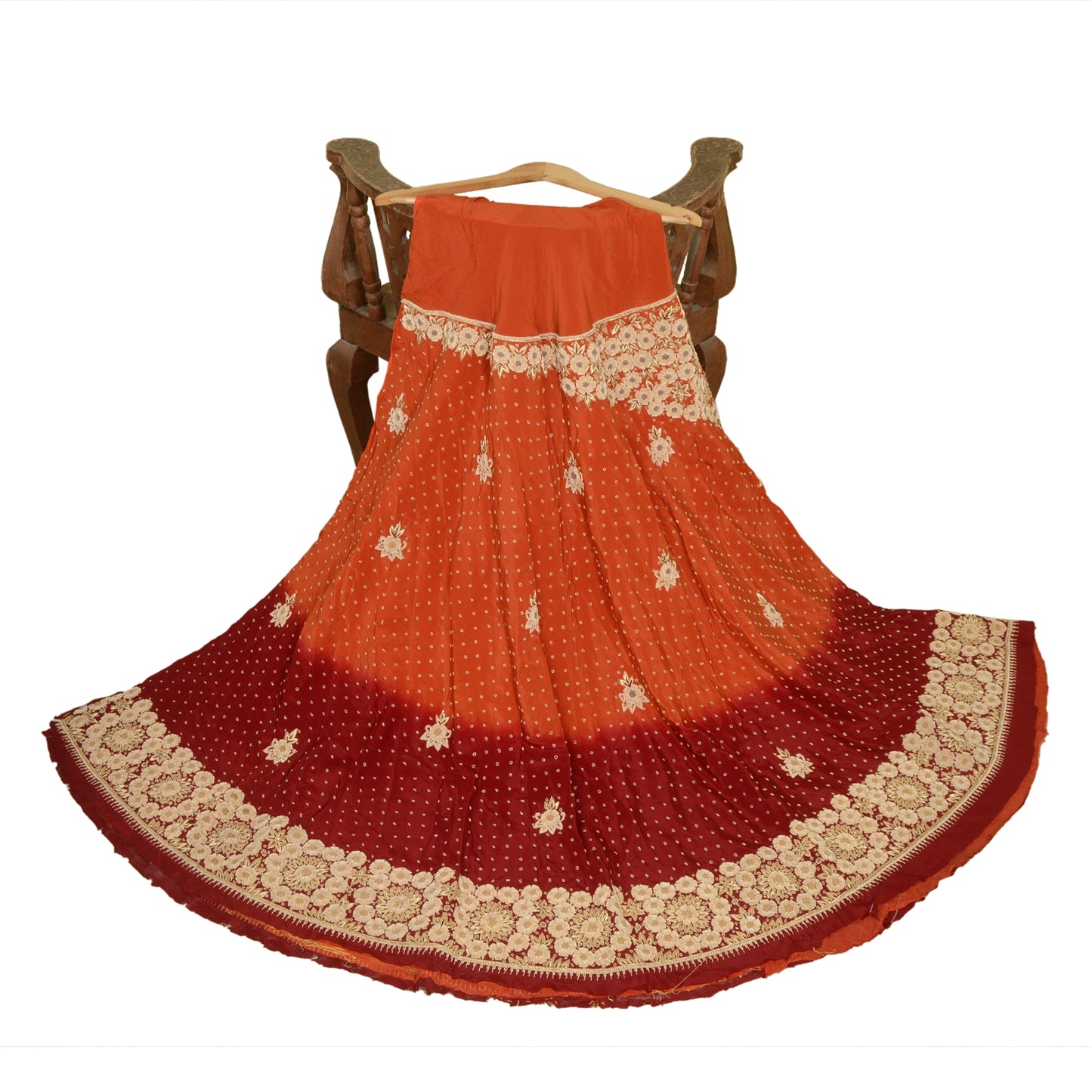 Sanskriti Vintage Orange Art Silk Unstitched Lehenga Hand Embroidered Zardozi