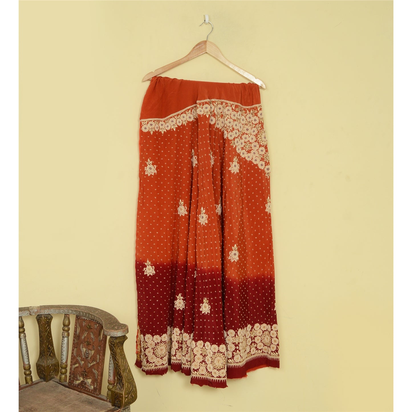 Sanskriti Vintage Orange Art Silk Unstitched Lehenga Hand Embroidered Zardozi