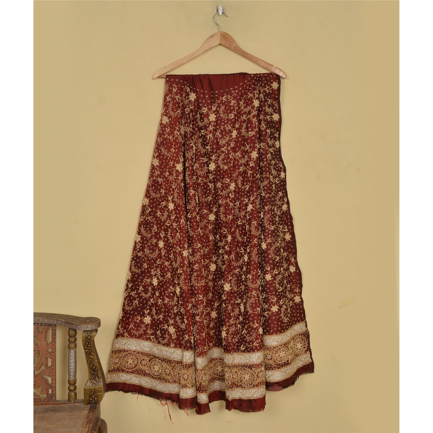 Sanskriti Vintage Maroon Art Silk Unstitched Lehenga Hand Embroidered Zardozi