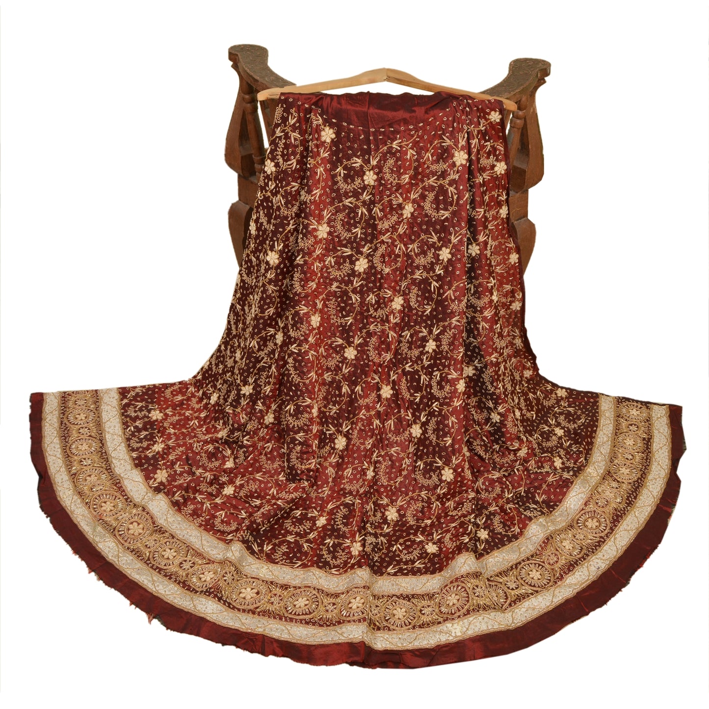 Sanskriti Vintage Maroon Art Silk Unstitched Lehenga Hand Embroidered Zardozi