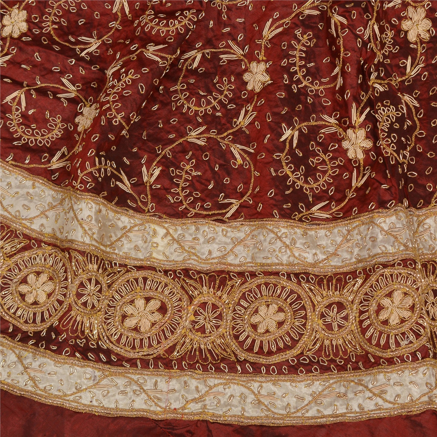 Sanskriti Vintage Maroon Art Silk Unstitched Lehenga Hand Embroidered Zardozi