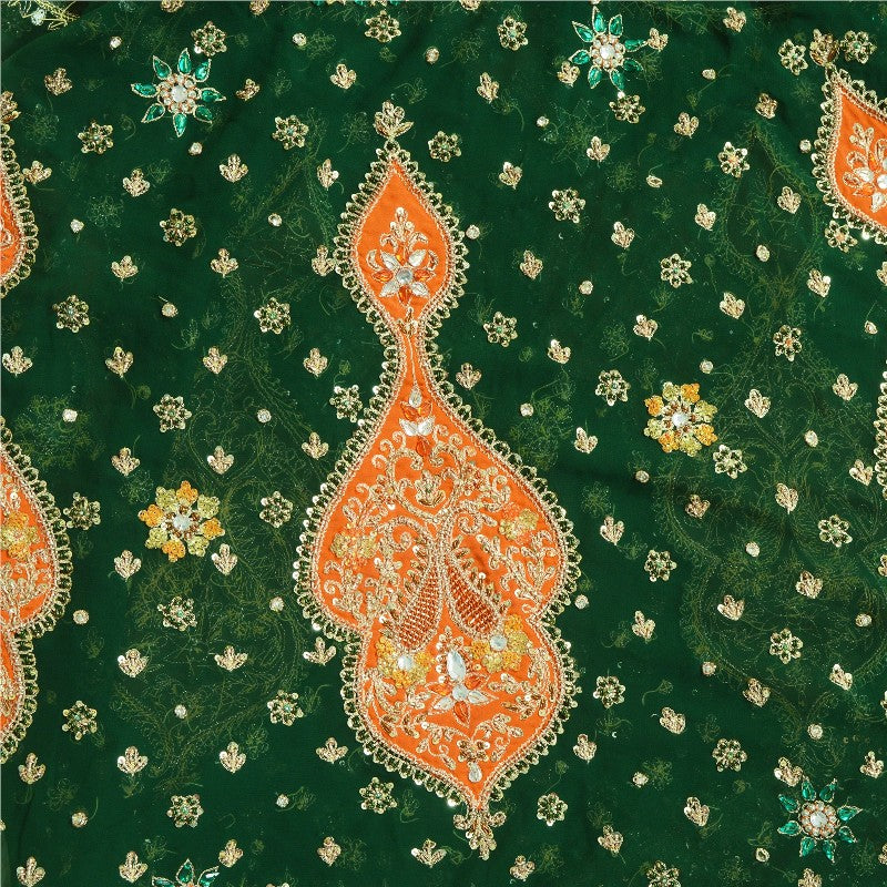 Sanskriti Vintage Green Georgette Unstitched Lehenga Hand Embroidery Zardozi