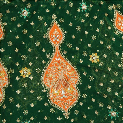 Sanskriti Vintage Green Georgette Unstitched Lehenga Hand Embroidery Zardozi