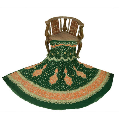 Sanskriti Vintage Green Georgette Unstitched Lehenga Hand Embroidery Zardozi