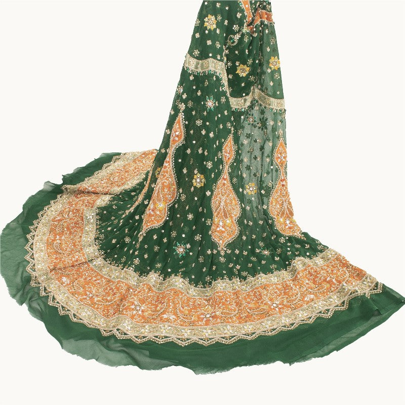 Sanskriti Vintage Green Georgette Unstitched Lehenga Hand Embroidery Zardozi