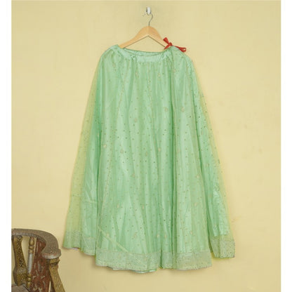 Sanskriti Vintage Green Net Mesh Stitched Lehenga Hand Embroidery Zardozi Dabka