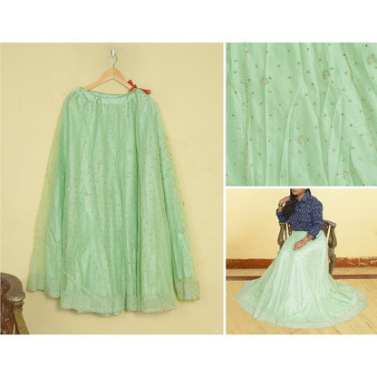 Sanskriti Vintage Green Net Mesh Stitched Lehenga Hand Embroidery Zardozi Dabka