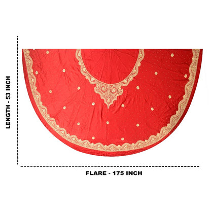 Sanskriti Vintage Red Pure Satin Silk Unstitched Lehenga Hand Embroidery Zardozi