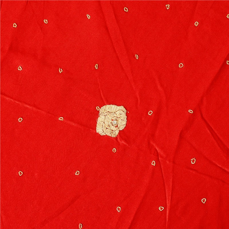 Sanskriti Vintage Red Pure Satin Silk Unstitched Lehenga Hand Embroidery Zardozi