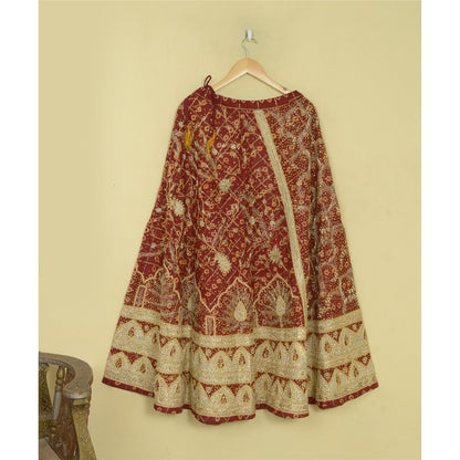 Sanskriti Vintage Red Pure Cotton Stitched Lehenga Bandhani Gharchola Hand Made