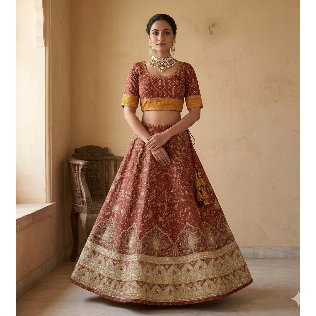 Sanskriti Vintage Red Pure Cotton Stitched Lehenga Bandhani Gharchola Hand Made