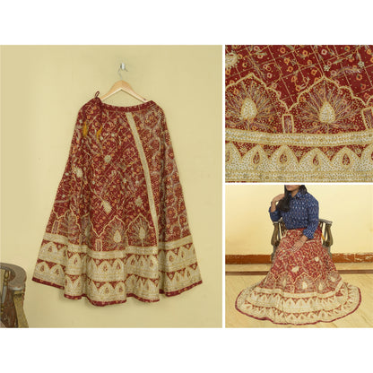 Sanskriti Vintage Red Pure Cotton Stitched Lehenga Bandhani Gharchola Hand Made