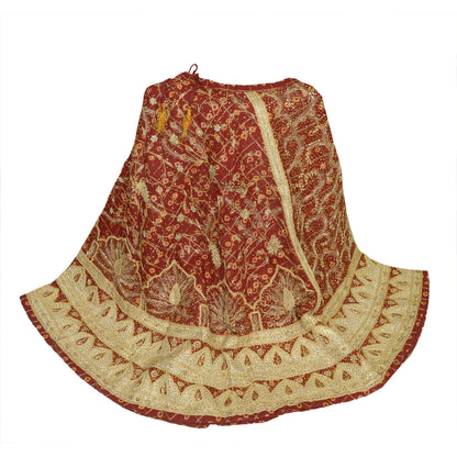 Sanskriti Vintage Red Pure Cotton Stitched Lehenga Bandhani Gharchola Hand Made