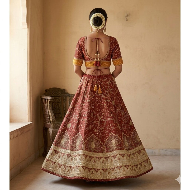 Sanskriti Vintage Red Pure Cotton Stitched Lehenga Bandhani Gharchola Hand Made