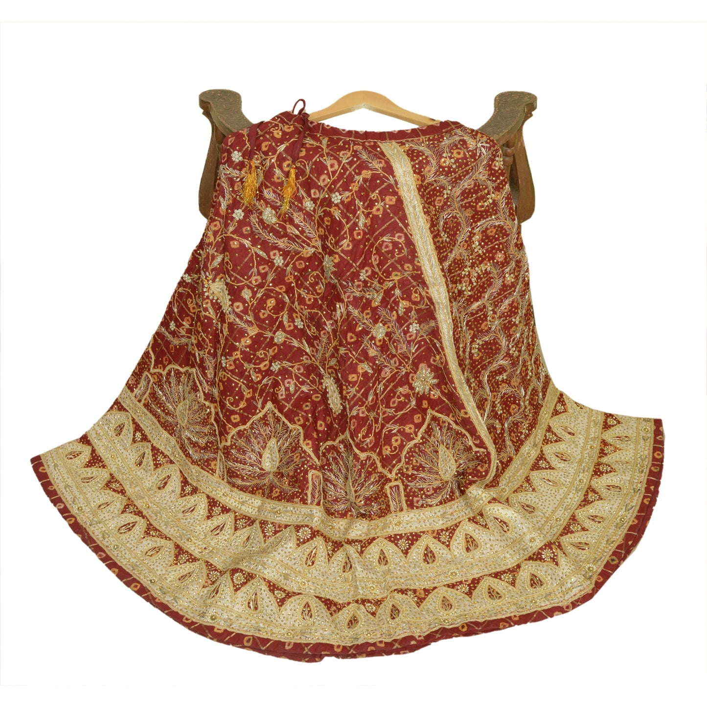Sanskriti Vintage Red Pure Cotton Stitched Lehenga Bandhani Gharchola Hand Made